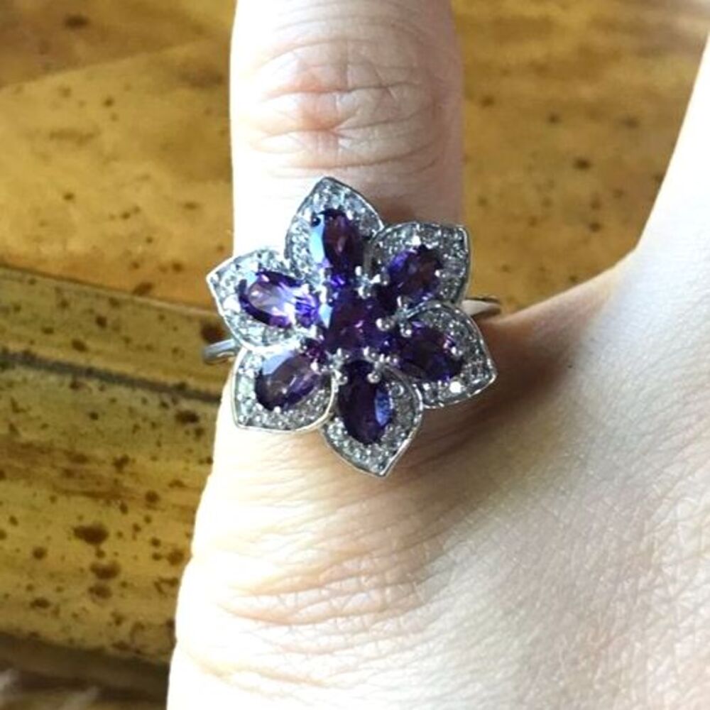 Natural Amethyst Sterling Silver Ring Size 5